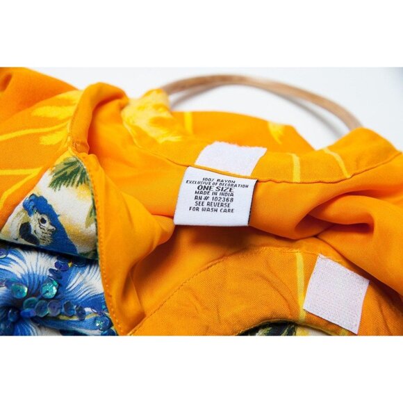 Vtg CZ Cover Up Sequined Dress & Beaded Purse Orange Yellow Blue Sequined Parrot - Picture 5 of 10